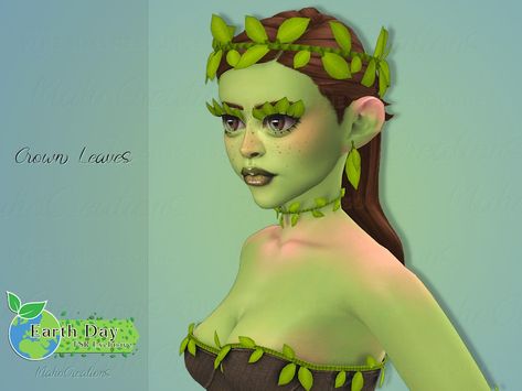 The Sims Resource - Earth Day - Leaves Crown Leaves Crown, Leaf Crown, Female Elf, 3d Lashes, Leaf Bracelet, Cc Sims, Gemstone Stud Earrings, Ts4 Cc, Cc Finds