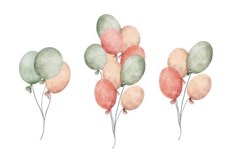 Watercolour Balloons, Balloons Watercolor, Balloons Illustration, Balloon Watercolor, Watercolor Balloons, Diy Eid Gifts, Birthday Cake Illustration, Birthday Ribbon, Birthday Watercolor