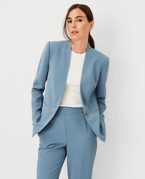 Office Blazers For Women, Blue Suit Women Outfit, Blue Suit Women, Blue Blazer Outfit, Working Outfit, Air Style, Earth Style, Long Sleeve Suit, Earth Energy