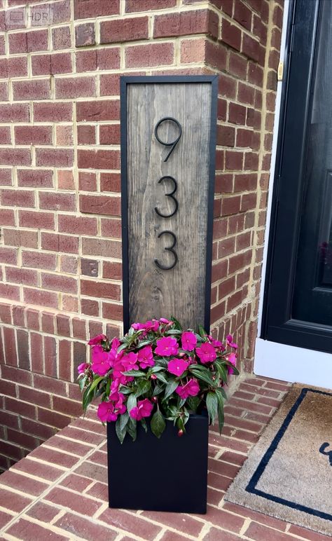 House Number Planter Box Diy, Porch Sign Planter, Diy Candy Wall, Diy Dress Up Station, Diy Ledge, Diy Holiday Candles, Planter Box Diy, Build A Porch, Porch Boxes