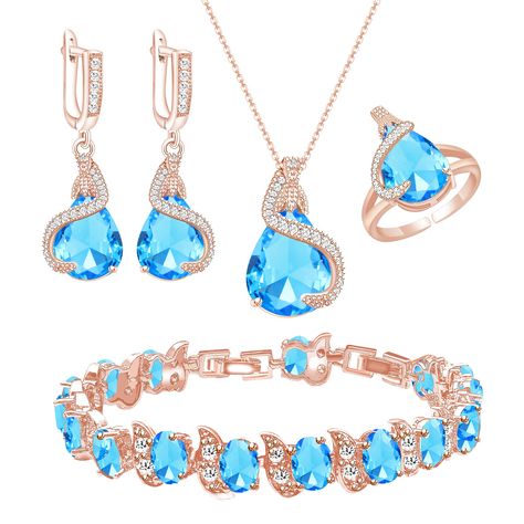 PRICES MAY VARY. ❤JEWELRY SET FOR WOMEN❤:This sky blue teardrop jewelry set is as clear and transparent as sea water in natural light. It emits a glamorous sky blue glow, like the color of a clear sky or the sea, and it is especially suitable for outdoor weddings. It is also a good choice as a birthday Valentine's Day Mother's Day Christmas Thanksgiving gift for friends, girlfriend, wife, mother, sister and yourself. ❤MATERIAL❤: This jewelry set is made of 18K rose gold plated brass, highly poli Turquoise Jewelry For Wedding, Coral Jewelry Set, Turquoise Jewelry Set, Teardrop Jewelry, Blue Glow, Bracelet Wedding, Prom Jewelry, Outdoor Weddings, Earrings Pendant