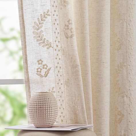 PRICES MAY VARY. Floral Linen Curtains: Embellished with delicate embroidered botanicals, these linen blend flower curtains bring a touch of femininity and romance to your space. Package includes 2 panels in 50 inch wide by 84 inch long each, 100 by 84 combined Farmhouse Country Curtains: These embroidered curtain panels feature a refreshing plant design waves and curves on linen blend fabric, soft & durable. Perfect for farmhouse and country-inspired interiors, the gorgeous flower patterns add