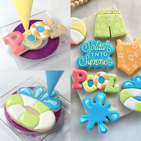 Let's Create some Pool Party Cookies ! 🛟🩳💦 | cookie, party | Let's Create some Pool Party Cookies ! 🛟🩳💦 | By Simple Swimming Pool Cookies, Pool Party Cookies Decorated, Swim Cookies, Pool Cookies, Pool Party Cookies, Icing Cookies Tutorial, Water Birthday, Special Cookies, Summer Themes