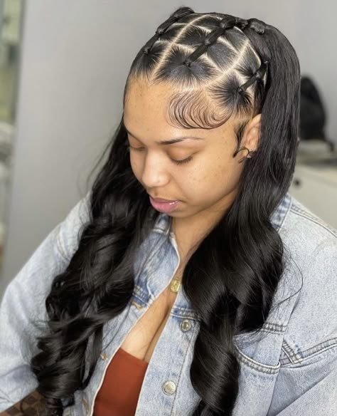 Rubber Band Hairstyles Quick Weave, Rubber Band Weave Hairstyles, Rubber Band Hairstyles Silk Press, Criss Cross Hairstyle Rubber Bands Weave, 2 Ponytails Hairstyles, Rubberband Hairstyles Curly Hair, Cute Rubber Band Hairstyles Black, Rubber Band Hairstyles Straight Hair, Rubberband Hairstyles Black Women