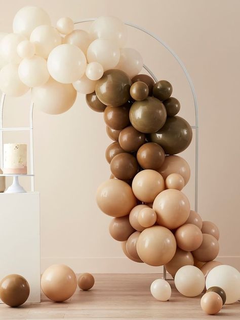 Brown And Gold Balloon Garland, Hexagon Arch Balloons, Tan Party Decorations, Hexagon Balloon Garland, Brown Balloons Decoration, Hexagon Balloon Arch, Brown Birthday Decorations, Diy Balloon Arch Stand, Brown Party Decorations