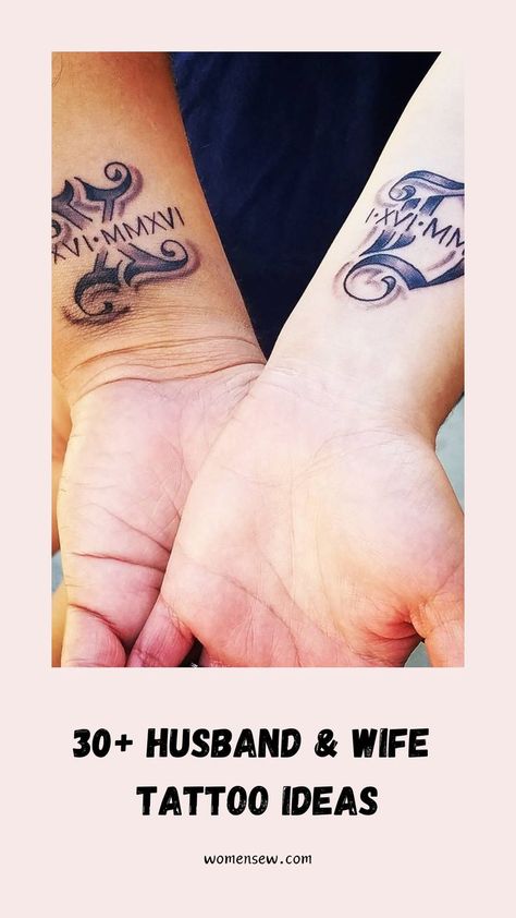 Husband and Wife Tattoo Tattoo Ideas To Honor Husband, Tattoo Ideas Men And Women, Couples Tattoos Wedding Date, Forever After All Tattoo, Husband And Wife Tattoo Ideas, Small Tattoos For Husband, Matching Anniversary Tattoos, Wife And Kids Tattoo For Men, Tattoo Husband Name