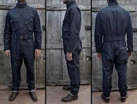 El Solitario Redline Selvedge Denim Riders Coverall Coverall Outfit, Moto Wear, Vintage Coveralls, Denim Coverall, Selvage Denim, Denim Workwear, Denim Projects, Motorcycle Style, Motorcycle Outfit