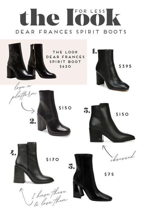 Dear Frances Spirit Boot Dupes and Look Alikes Dear Frances | Spirit Boots | Spirit Boots Outfit | Black Boots Classic Black Ankle Boots, How To Style Black Heel Boots, Black Ankle Boots Heel, Best Black Boots Women, Black Boots For Work, Black Ankle Boots 2022, Black Fall Boots Ankle, Black Boots For Women Outfit, Dear Frances Spirit Boots