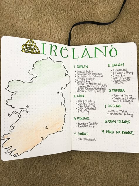 Ireland Travel Journal, Ireland Scrapbook Ideas, Ireland Scrapbook, Bucket List Bullet Journal, Ireland Bucket List, Ireland Aesthetic, Ireland Road Trip, Travel Journal Scrapbook, Travel Art Journal