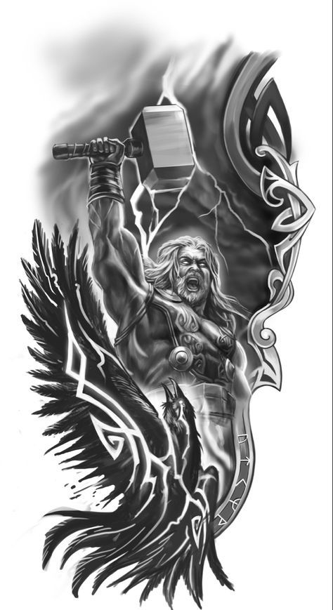 Marvel Avengers Tattoo Small, Tattoo Drawings For Men Arm, Odin Norse Mythology Tattoo, Odin Tattoo Design, Thor Hammer Tattoo, Tato Geisha, Thor Tattoo, Viking Tattoos For Men, Odin Tattoo