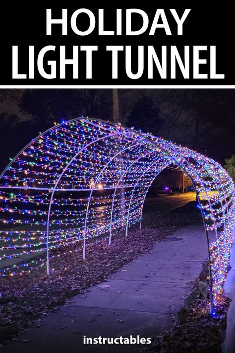 Christmas Light Display Ideas Outdoor, Diy Christmas Light Trail, Christmas Lights Diy Outdoor, Christmas Light Archway Outdoor Diy, Christmas Light Arches Driveway Diy, Wall Of Christmas Lights, Pvc Christmas Light Arch, Yard Christmas Lights Ideas, Pvc Outdoor Christmas Decorations