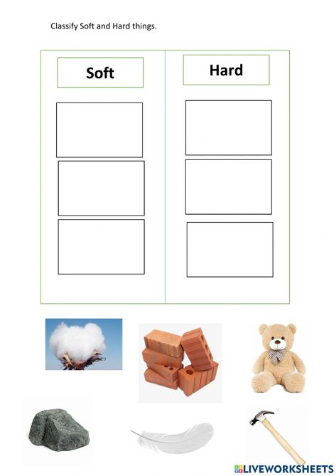 Hard And Soft Activities Preschool, Soft Objects, Toys Topic, Action Verbs Worksheet, Plurals Worksheets, Community Programs, Preschool Creative Art, Verbs Worksheet, Kindergarten Reading Worksheets