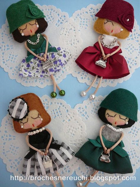 Bros Flanel, Baby Mobil, Doll Brooch, Felt Jewelry, Felt Brooch, Felt Dolls, Felt Diy, Doll Crafts, Felt Fabric