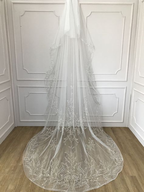 Wedding Veils Floor Length, White Viel, Long Wedding Veils, Veil Fashion, Long Veils Bridal, Wedding Veil Long, Parade Dress, Veil Dress, Long Veil Wedding