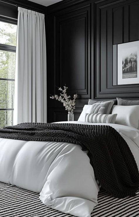 Black And White Bedrooms, White Bedrooms, Black And White Bedroom, Black White Bedrooms, Bedroom Decor Inspiration, Black Bedroom, Bedroom Design Ideas, Bedroom Black, Master Bedrooms Decor