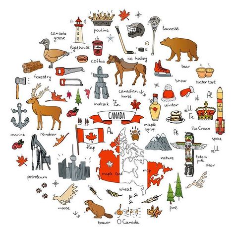 Happy Canada Day! Here's to all of the things that make us uniquely "Canuck"!  Wishing you a day of fun with family and friends.  . . . . #canadaday #cadadadeh #momlife #canadianmoms #momresourceca Free Printable World Map, Canadian Symbols, Cartoon Elements, Nature Symbols, Canadian Culture, Happy Canada Day, Poutine, Totem Pole, Icon Collection