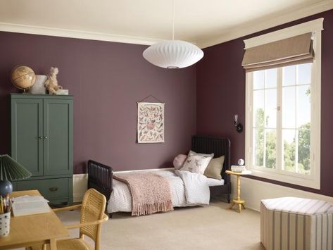 Lilac And Brown Bedroom, Plum Paint Colors Bedrooms, Cozy Bedroom Purple, Warm Purple Paint Colors, Purple Paint For Bedroom, Purple Bedroom Paint Colors, Purple Paint Bedroom, Poetry Plum Sherwin Williams, Purple Rooms Bedroom