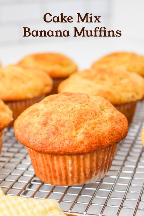 Banana Muffins From Box Cake, Chocolate Box Cake Mix Recipes Banana, Cake Mix To Muffins, Cake Mix Banana Cupcakes, Cake Mix Banana Bread Muffins, Banana Muffins From Cake Mix Recipes, Banana Muffins With Cake Mix Boxes, Banana Cake Muffins, Best Banana Muffin Recipe Moist