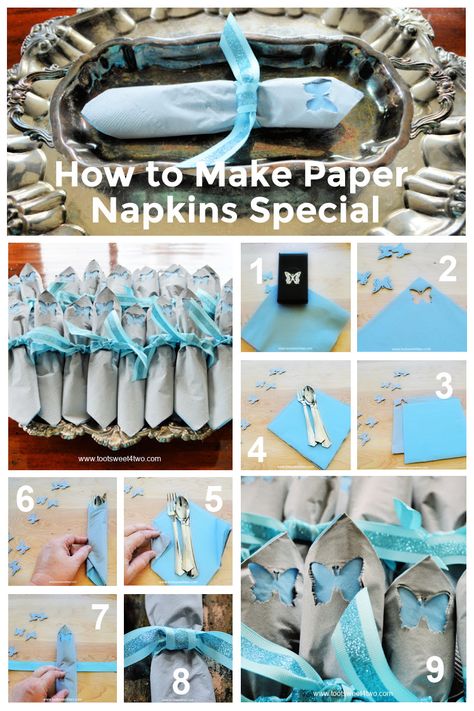 Are you having a party or a special event, such as a wedding, and just haven't been able to find the right paper napkins for your party's theme? Here’s an idea - make paper napkins special with a craft paper punch! When you can't find the right party paper napkins that fit your party theme, try this simple napkin folding project by making your own paper napkins special using crafting paper punches. Includes a step-by-step tutorial on how to fold paper napkins around your plastic utensils. Folding Paper Napkins For Party, How To Fold Paper Napkins With Utensils Party Ideas, How To Wrap Forks In Paper Napkins, How To Fold A Paper Napkin With Utensils, Plastic Ware Wrapped In Napkin, Napkin Silverware Folding Ideas, Wrapping Plastic Silverware In Napkins, Wrapping Silverware In Paper Napkins, Folding Paper Napkins With Silverware