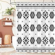 Modern Western Bathroom, Southwestern Curtains, Geometric Bathroom, Western Bathroom, Black And White Shower Curtain, Native American Pattern, Southwest Boho, Western Aztec, White Bathroom Decor