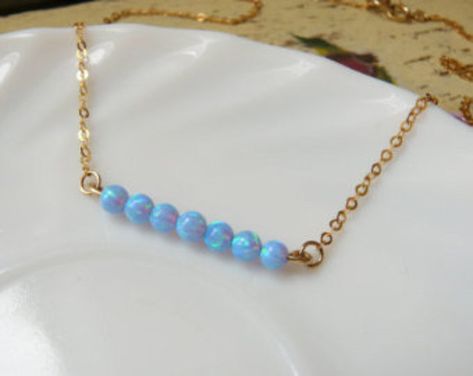 Etsy :: Your place to buy and sell all things handmade Opal Bar Necklace, Jewish Star Necklace, Opal Necklace Gold, Opal Necklace Silver, October Birthstone Necklace, Horizontal Bar Necklace, Cross Necklace Women, Blue Opal Necklace, Dot Necklace