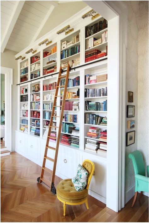 Friday Favorite: Library Bookcases with Ladders Bookcase Ideas, Floor To Ceiling Bookshelves, Bookshelf Ideas, Library Ladder, Library Bookshelves, Book Cases, Farmhouse Flair, Library Office, Library Bookcase