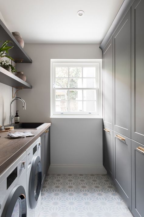 Narrow utility room ideas: Smart tactics for awkward layouts | Country Narrow Utility Room, Narrow Utility Room Ideas, Remodel Laundry Room, Utility Room Inspiration, Utility Room Ideas, Boot Room Utility, Room Organizers, Utility Room Storage, Narrow Laundry Room