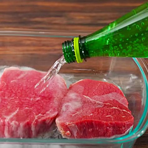 How To Tenderize A Steak With Sparkling Water - Easy Steak Recipe - How To make Cheap Meat More Tender How To Tenderize Cheap Steak, How To Tenderize Round Steak, How To Make Meat Tender, How To Make A Steak Tender, Best Way To Tenderize Steak, How To Make Tender Steak, Diy Meat Tenderizer, How To Make Steak Tender, How To Tenderize Meat