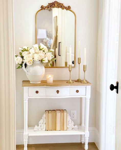 French Country Entryway, Console And Mirror, French Country Bedroom, Small Console Table, Elegant Entryway, Console Table Decorating, French Country Bedrooms, Home Decor Aesthetic, French Country Living Room