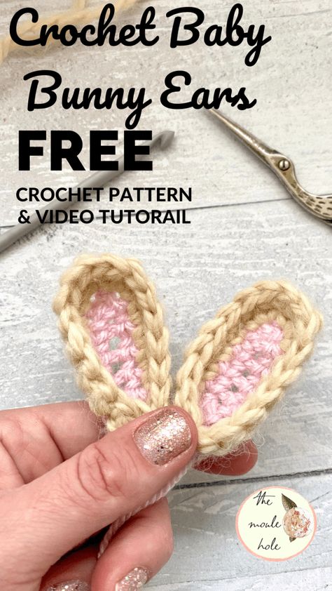 Crocheted Bunny Ears, Crochet Ears Pattern, Crochet Bunny Ears Headband, Crochet Animal Ears Pattern Free, Crochet Rabbit Ears Free Pattern, Bunny Ear Crochet Pattern, How To Crochet Bunny Ears, Crochet Raindear, Crochet Bunny Ears Free Pattern