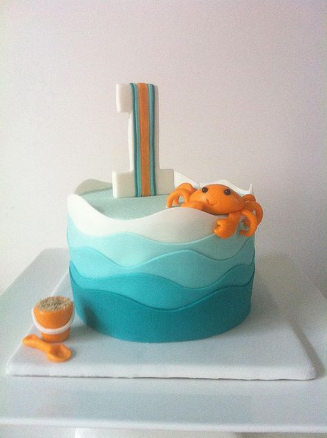 Crabby Cake Sea Cakes, Beach Cakes, Love Cake, Fancy Cakes, Fondant Cakes, Baby Cake, Pretty Cakes, Creative Cakes, Cute Cakes