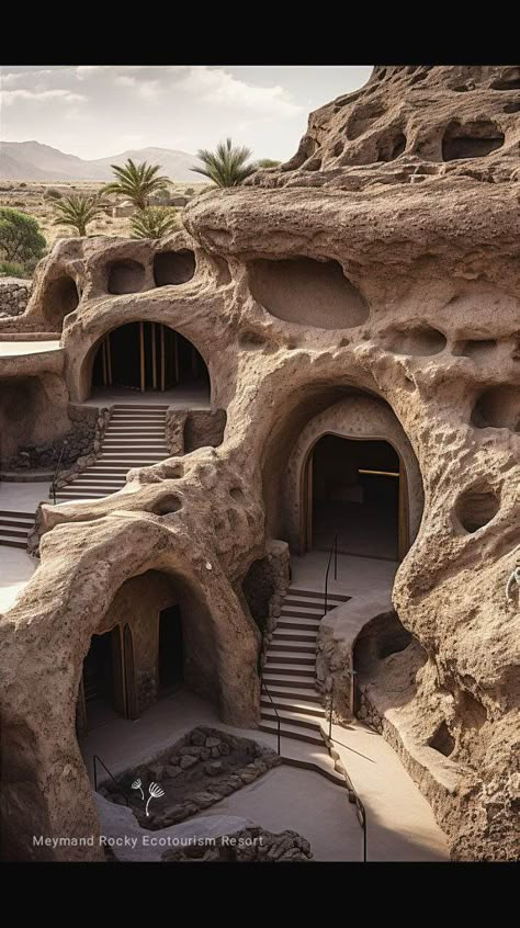 Building Nature Architecture, Rock Building Architecture, Cave Residence, Building In Mountain, Modern Cave House, Ecotourism Architecture, Cave Architecture, Rock Architecture, Unique Buildings Architecture