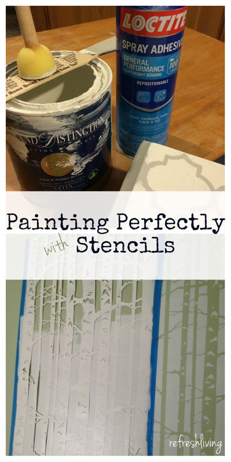 Painting Perfectly With Stencils ... using re-positionable spray adhesive like Loctite Spray Adhesive, foam stippler & painters tape ................... #DIY #stencil #howto #tips #sprayadhesive #foamstippler #tape #sign #furniture #decor #crafts Painting With Stencils, Spray Painting Wood Furniture, Painting Tricks, Spray Paint Furniture, Diy Stencil, Diy Spray Paint, Stencil Wood, Adhesive Stencils, Wood Finishing