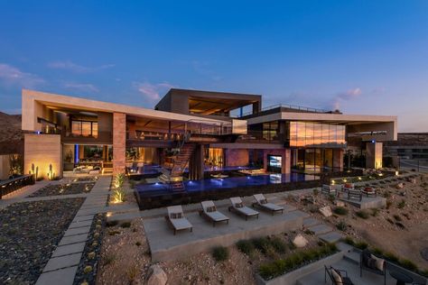 The Las Vegas Area’s Most Expensive Home Is Up For Sale Again — The Wall Street Journal Vegas House, Glass Wine Cellar, Contemporary House Exterior, Henderson Nv, Modern Mansion, Expensive Houses, The Wall Street Journal, Saltwater Pool, Indoor Outdoor Living