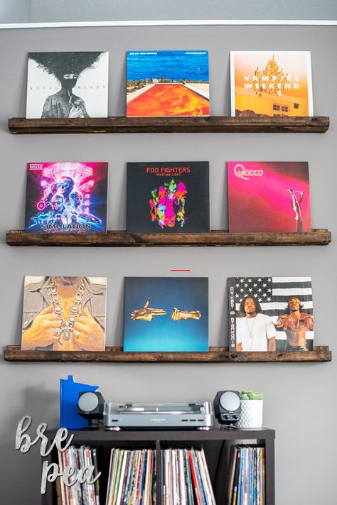 Vinyl Record Wall Shelves Hanging Records, Record Wall Display, Vinyl Record Room, Record Wall Decor, Vinyl Record Shelf, Record Wall Art, Vinyl Shelf, Home Music Rooms, Vinyl Record Display