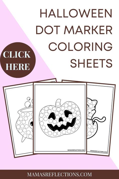 Little ones will love using colorful dot markers to complete the pictures and create a halloween scene. Also sharing ideas for Kids' Crafts, Kids' Coloring, Animal Crafts, halloween crafts, Preschool, Crafts For Toddlers, Toddler Activity, Simple Crafts, toddler printables, toddler preschool printables, halloween dot marker pages, play based learning, Dot Marker Printables, Toddler Printables, Sensory Activities For Preschoolers, Learning Games For Preschoolers, Sensory Play Toddlers, Marker Coloring, Rainy Day Activities For Kids, Fun Learning Games, Kids Activities At Home