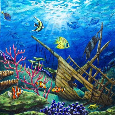 Underwater color tutorial from Romantic country the second tale coloring book by @eriy06 using @prismacolor Premier pencils. Video is up on my YouTube #romanticcountrysecondtale #romanticountrycoloringbook #underwater #underwaterworld #coloring #artistdkdesign #dkdesign #prismacolor #coloringbook Underwater Drawing, Color Tutorial, Satirical Illustrations, Underwater Painting, Lost Ocean, Underwater Scene, Sea Life Art, Colored Pencil Artwork, Underwater Art