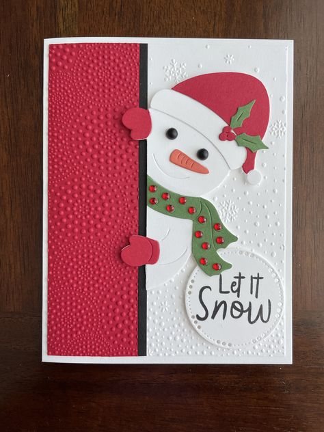 Christmas Cards With Snowmen, 3d Christmas Cards Handmade, Easy Christmas Cards Handmade Ideas, Peeking Snowman, Easy Handmade Christmas Cards, Christmas Card Ideas Handmade, Christmas Cards For Kids, Spellbinders Christmas Cards, Funny Family Christmas Cards