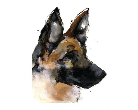 German Shepherd Art Painting, Watercolor German Shepherd, Watercolour Dogs, Shepherd Painting, German Shepherd Painting, German Shepherd Care, Sketch Animals, Painting Basics, Sable German Shepherd