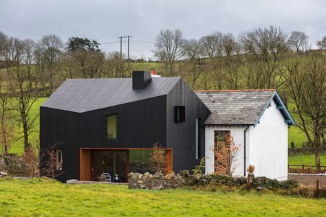 Killygarry School black clad extension Old And New House Extension, Modern Extension To Old House, Old Cottage With Modern Extension, Contemporary Addition To Old House, Old House Modern Extension, Cottage With Modern Extension, Clad Extension, Cottage Conversion, Old House Renovation