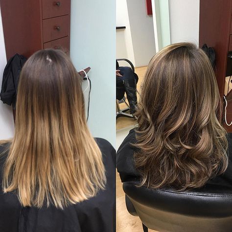 Brown Hair Melted Into Blonde, From Blonde Balayage To Brunette, Reverse Balayage Honey Brown, Dark Brown Hair Reverse Balayage, Lowlights To Break Up Blonde, Overgrown Balayage, Reverse Balayage With Lowlights, Brown Hair Reverse Balayage, Blonde To Brown Balayage Reverse