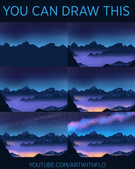 You can create this landscape night scene in Procreate too! Just follow my You Can Draw This video tutorial (for free of course!) Procreate Drawing Ideas, Landscape Drawing Tutorial, Concept Art Tutorial, Výtvarné Reference, Digital Painting Techniques, Procreate Ipad Art, Procreate Drawing, Digital Art Beginner, Photoshop Painting