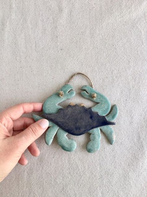 Ceramic Whimsical Crab Ornament Haunted Christmas, Crab Ornament, Beach Ornaments, Air Dry Clay Projects, Pinterest Ideas, Clay Art Projects, Myrtle Beach Sc, Clay Figures, Fish Design