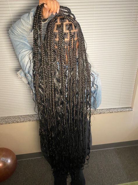 Large Boho Knotless Braids Jayda Boho Knotless, Large Knotless Box Braids Goddess, Long Large Boho Knotless Braids, Large Not Less Braids, Long Boho Knotless Braids Medium, Neapolitan Knotless Braids, Medium Large Knotless Braids With Curls, Medium To Large Knotless Braids, Bohemian Braids Large