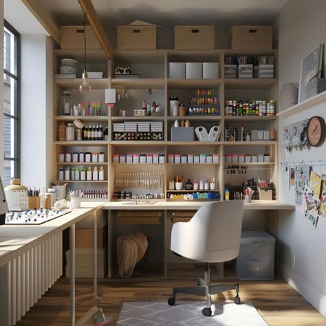 Craft Room - Size, Functionality, Uses, Furniture And Renovation Diy Work Station Desk, Craft Table Set Up, Simple Craft Room Ideas, Cozy Sewing Room, Closet Art Studio, Modern Sewing Room, Rustic Craft Room, Craft Room Set Up, Modern Craft Room