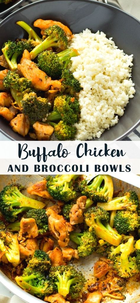 This Buffalo Chicken and Broccoli Bowl is fast, easy and flavorful. Chicken and broccoli in a buffalo sauce, served over cauliflower rice makes a gluten-free, low carb, high protein, paleo and whole 30 friendly meal! Buffalo Chicken And Broccoli, Broccoli Bowls, High Protein Dinner, Protein Dinner, High Protein Meal Prep, Healthy High Protein Meals, High Protein Low Carb Recipes, Healthy Lunch Meal Prep, Chicken And Broccoli