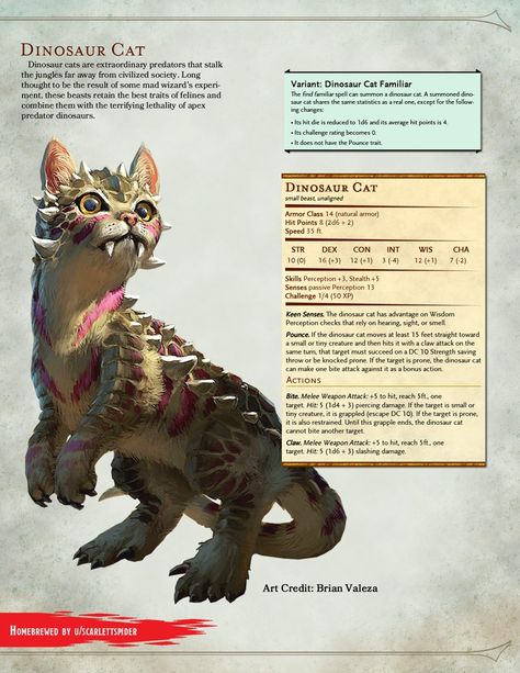 Cat Dungeons And Dragons, Dinosaur Cat Drawing, D&d Familiars, Find Familiar Dnd, Dnd Cat Familiar, D&d Animals, How To Summon A Familiar, Dnd Familiar Homebrew, Dungeons And Dragons Creatures