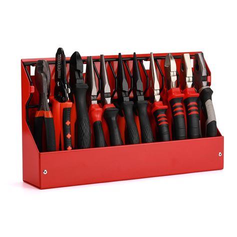 PRICES MAY VARY. Made of heavy steel and high grade metal wire molding with a PVC coating, it can be used for a long time. Store up to 11 pliers and other similar tools neatly in the organizer. The width includes: 0.92"x 11. The rack can be either mounted flat in a toolbox drawer or screwed to a pegboard. It all depends on your needs. This rack holds pliers and similar tools well in a space-saving form. The tools are easy to recognize and grab. This rack is sturdy and hold all your small pliers. Workbench Organization, Woodshop Tools, Tool Box Storage, Tool Organizers, Cancellation Policy, Woodworking Wood, Garage Workshop, Drawer Chest, Tool Organization