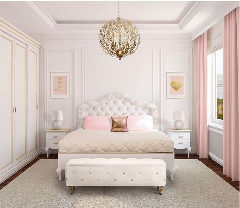 Romantic bedroom lighting ideas Bedroom Objects, Romantic Bedroom Lighting Ideas, Teen Beds, Romantic Bedroom Lighting, Bedroom Light Fixtures, Gold Bedroom, Pink Bedrooms, Closet Cabinets, Classic Bedroom