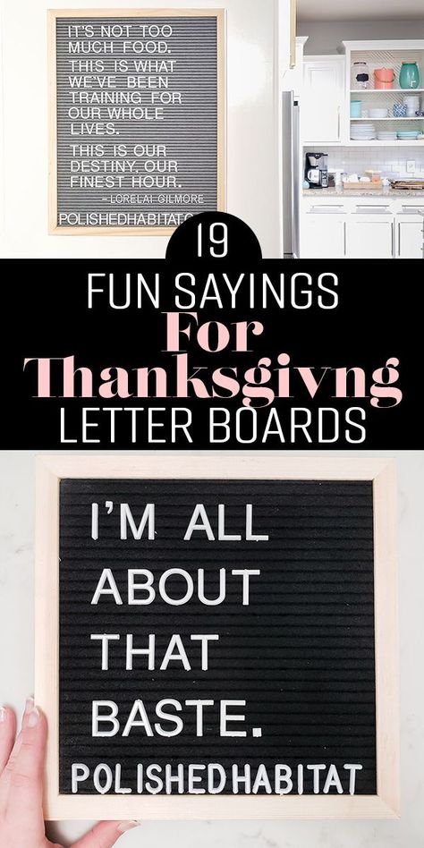 Ready to update your letter board for Thanksgiving? This post has 19 ideas from funny puns to thoughtful quotes. There are ideas for both small letter boards and large! Thanksgiving Bar Cart, Thanksgiving Letter Board, Letter Board Ideas, Thanksgiving Puns, Letterboard Signs, Thanksgiving Letter, Thanksgiving Quotes Funny, Message Board Quotes, Thanksgiving Messages